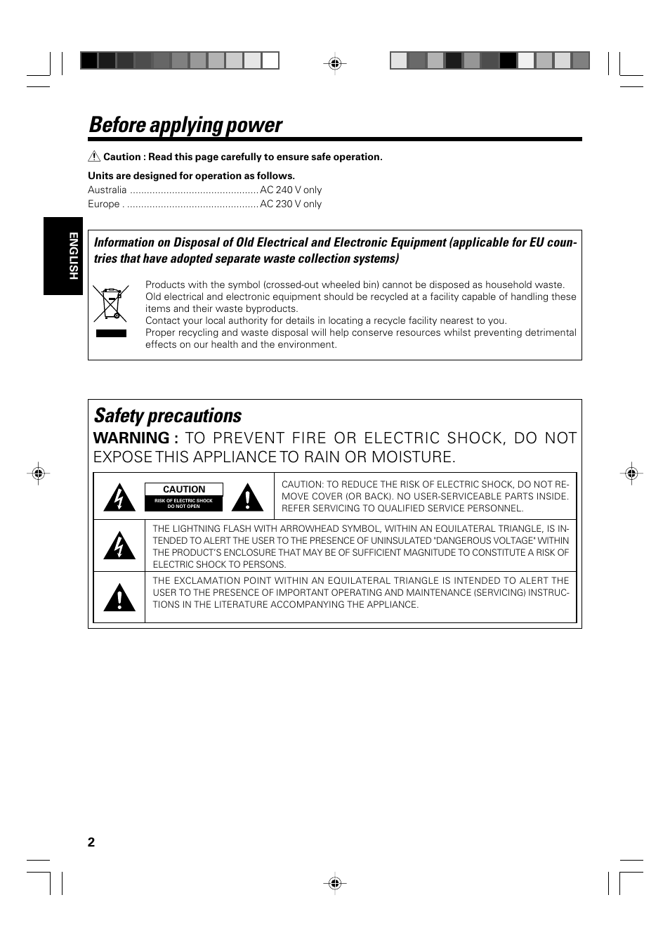 Before applying power, Safety precautions | Kenwood KA-S10 User Manual | Page 2 / 11