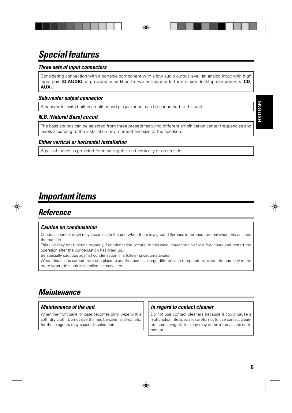 Special features, Important items, Maintenance reference | Kenwood KA-S10 User Manual | Page 4 / 11