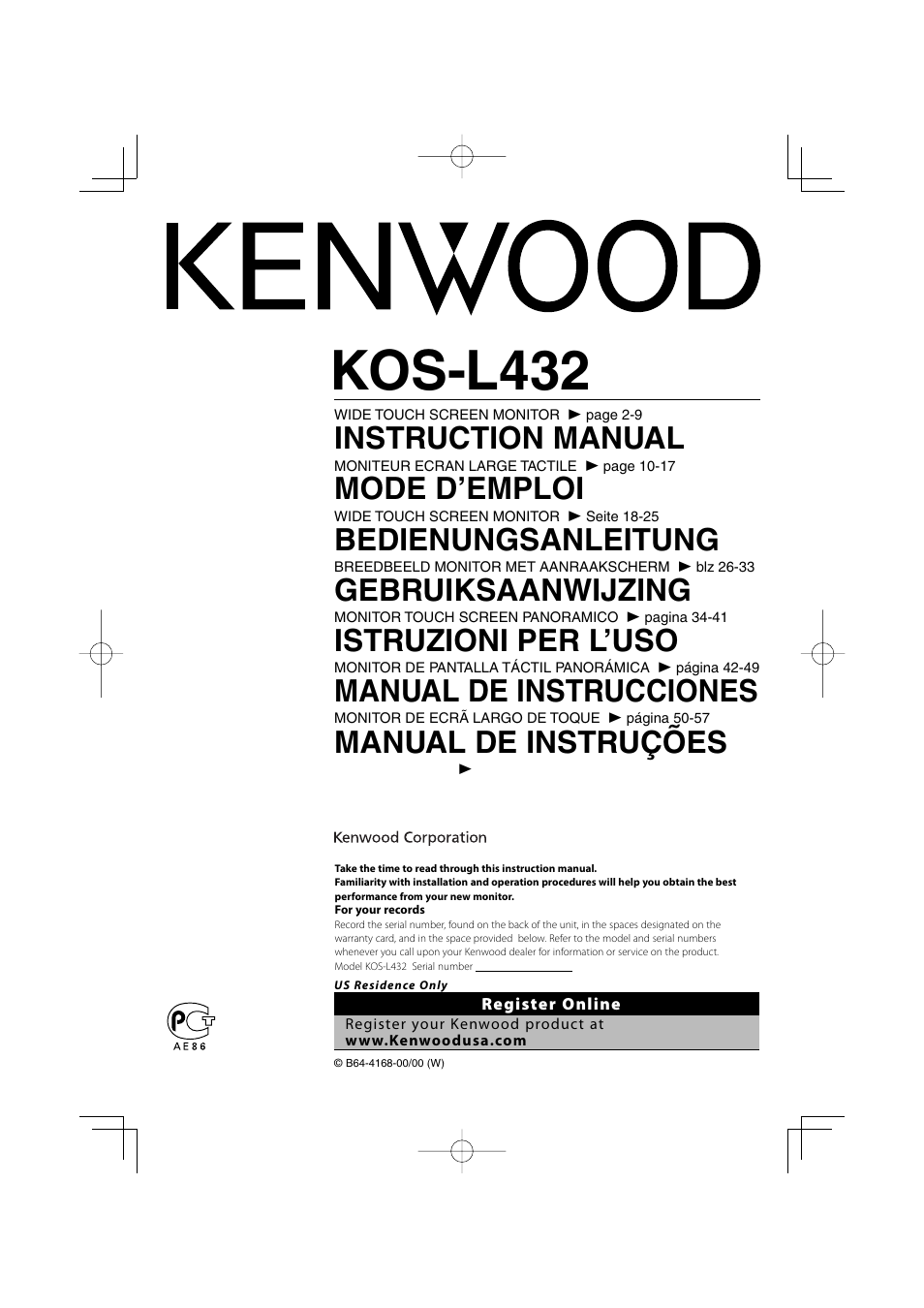 Kenwood CarPortal KOS-L432 User Manual | 68 pages