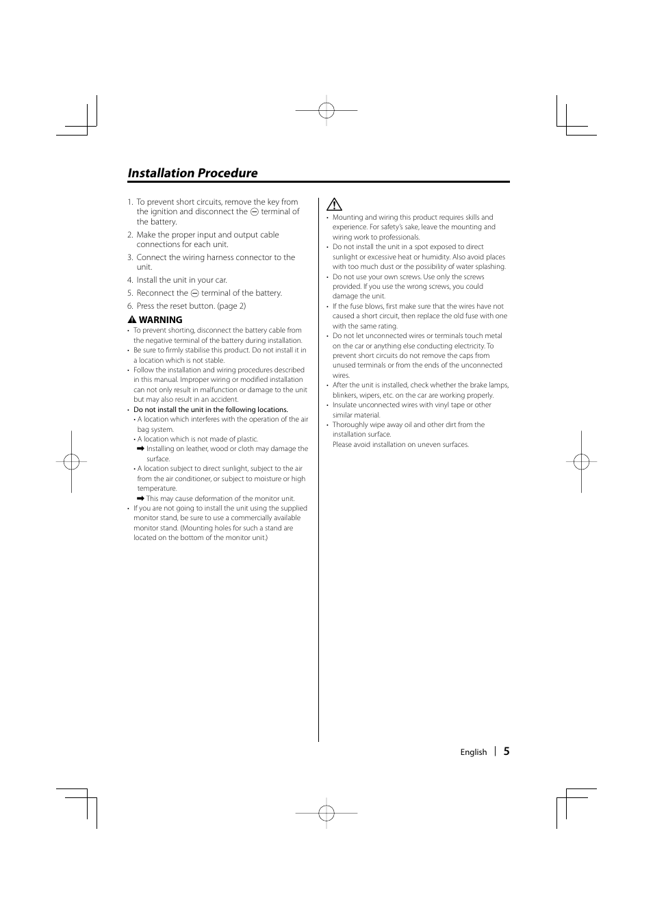 Installation procedure | Kenwood CarPortal KOS-L432 User Manual | Page 5 / 68