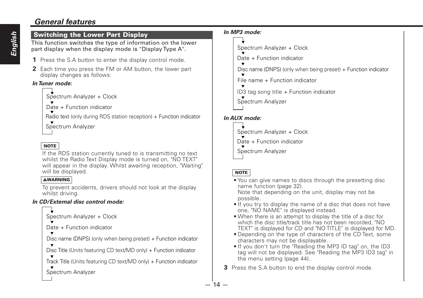 General features, English | Kenwood Z828MP User Manual | Page 14 / 60