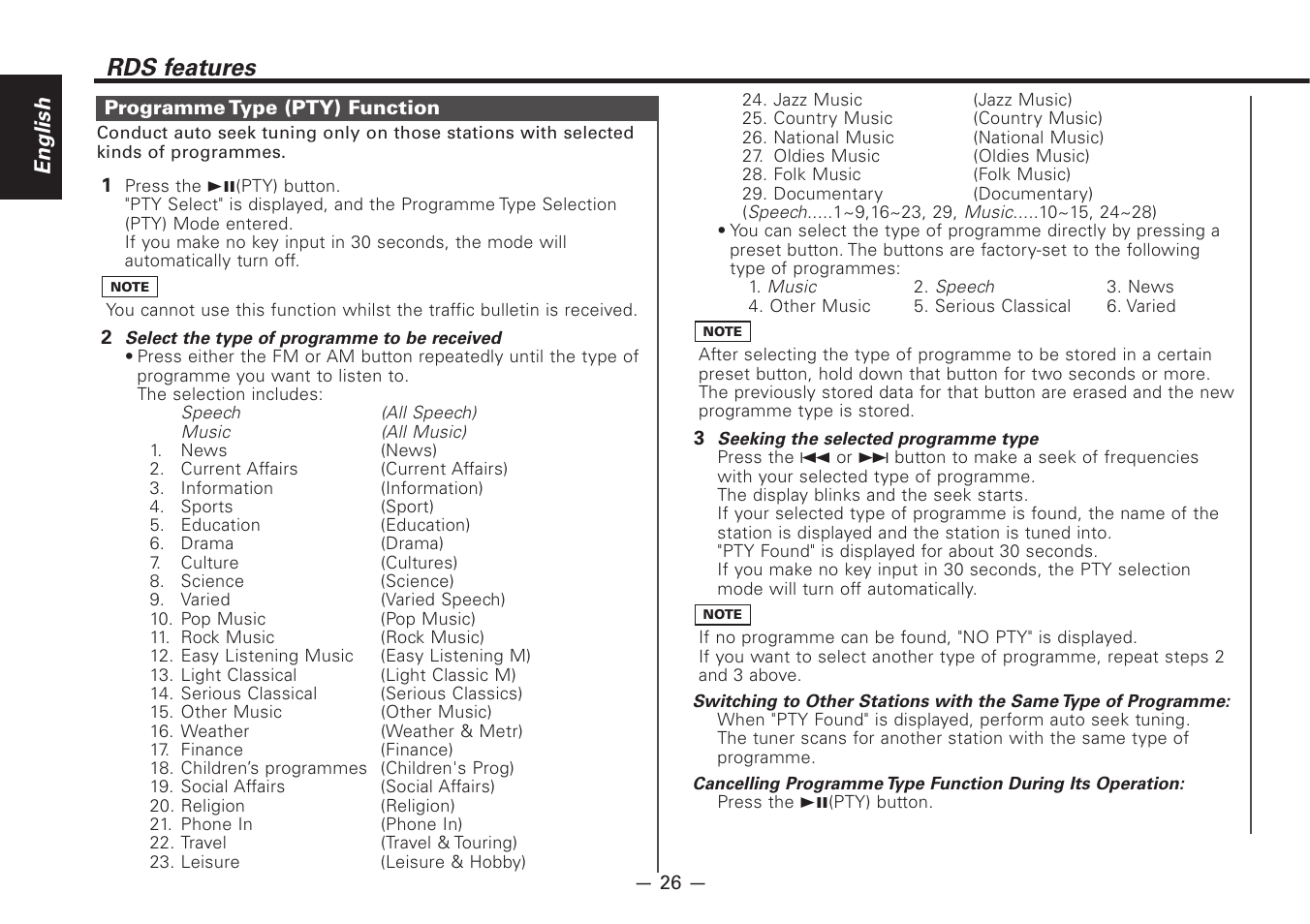 Rds features, English | Kenwood Z828MP User Manual | Page 26 / 60