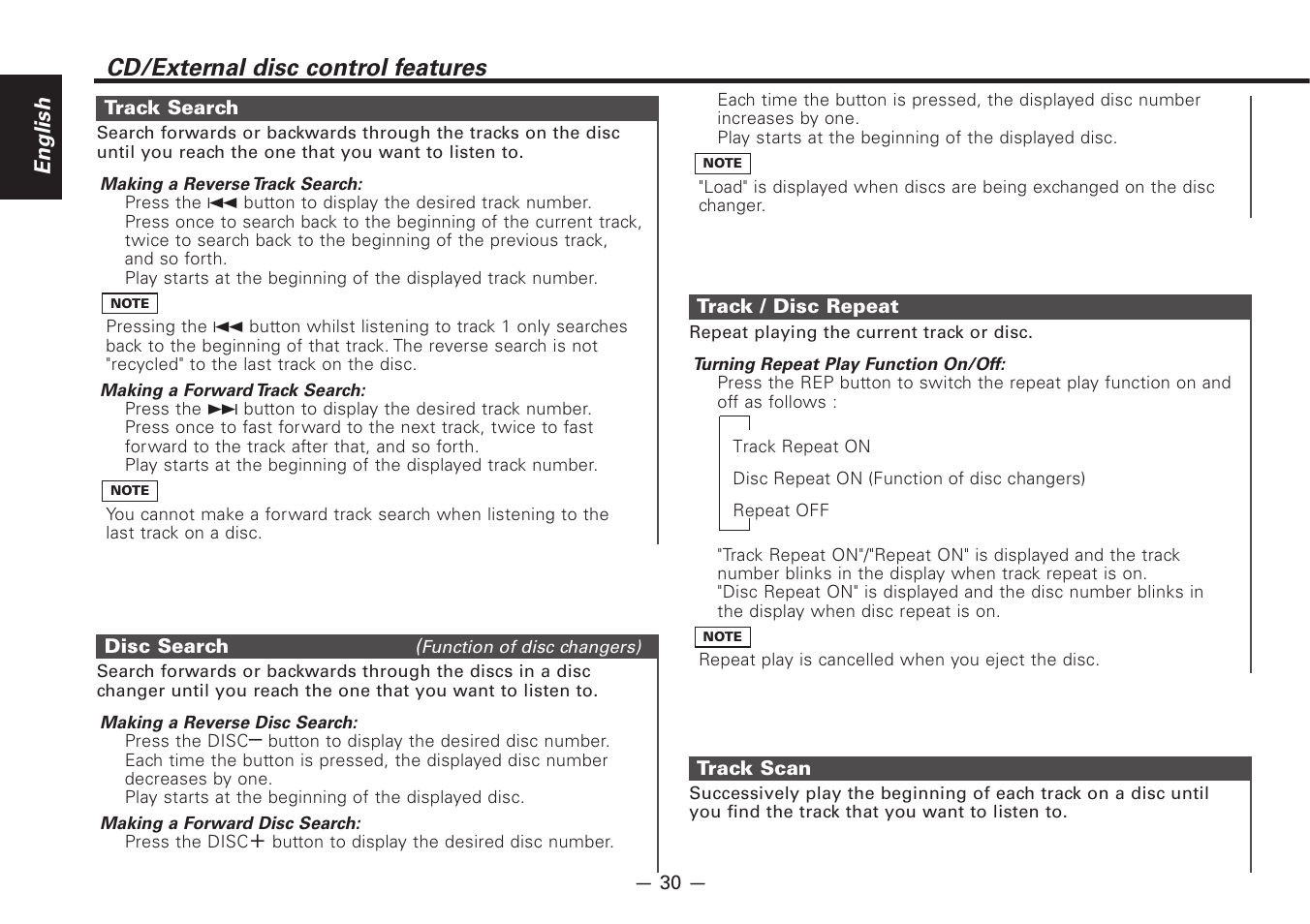 Cd/external disc control features, English | Kenwood Z828MP User Manual | Page 30 / 60