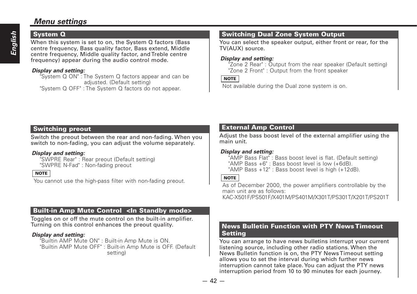 Menu settings | Kenwood Z828MP User Manual | Page 42 / 60