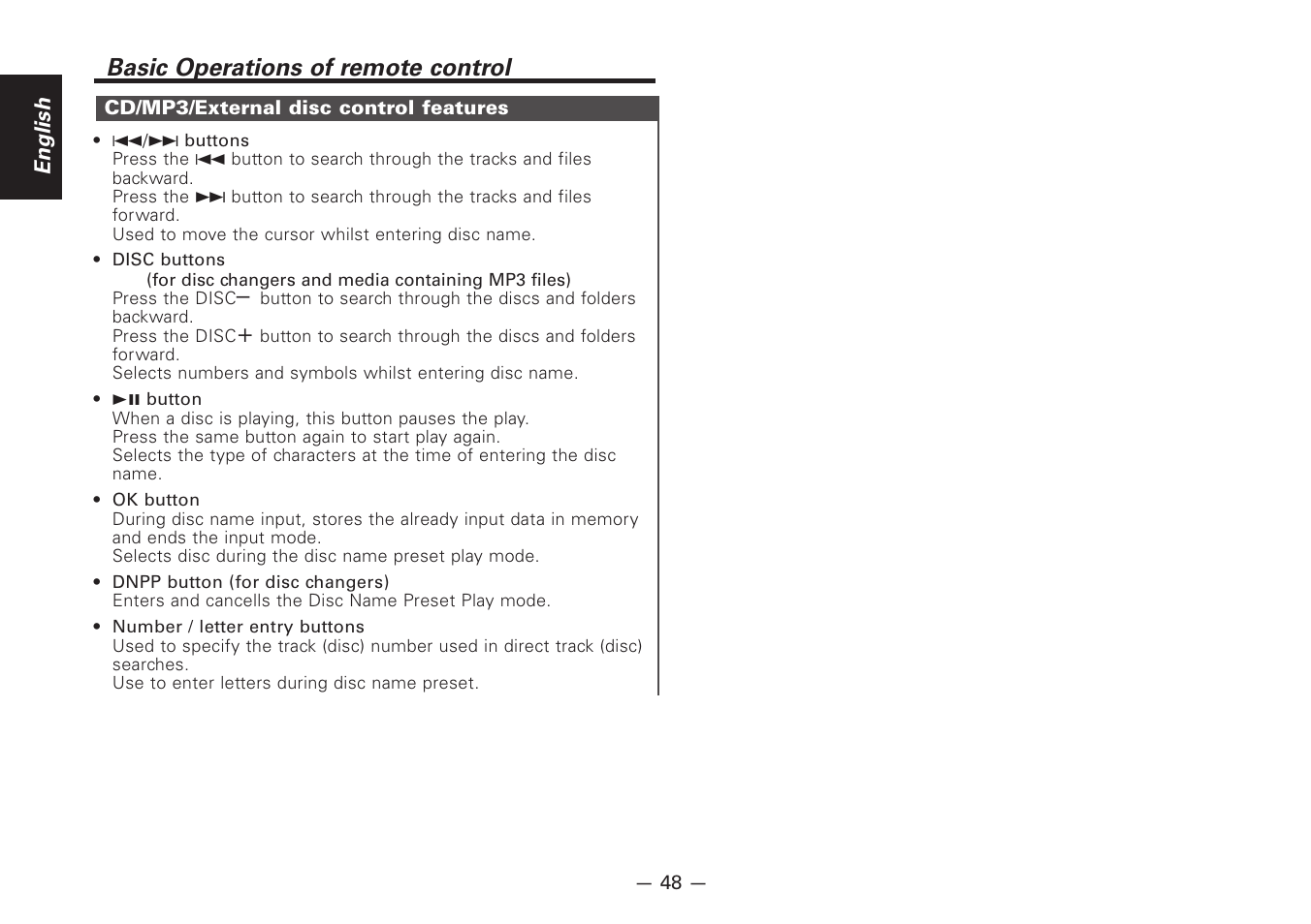 Basic operations of remote control | Kenwood Z828MP User Manual | Page 48 / 60