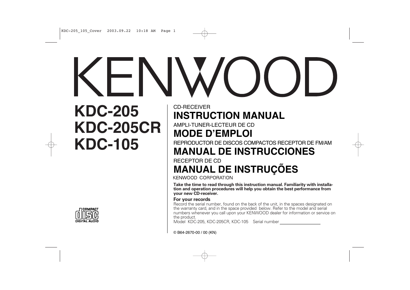 Kenwood KDC-205 User Manual | 76 pages