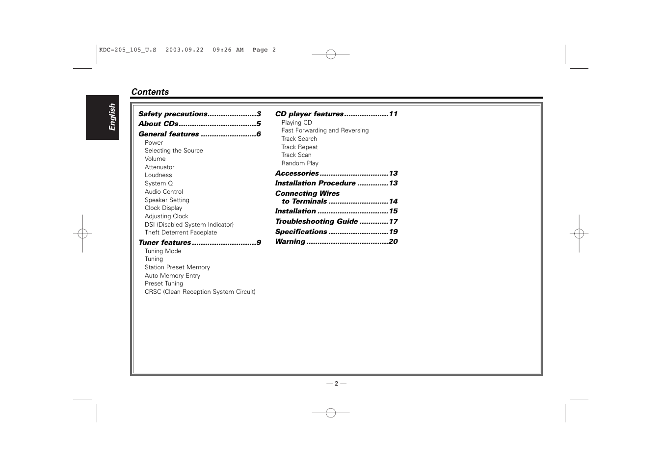 Kenwood KDC-205 User Manual | Page 2 / 76