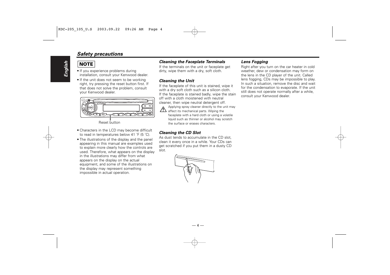 Kenwood KDC-205 User Manual | Page 4 / 76