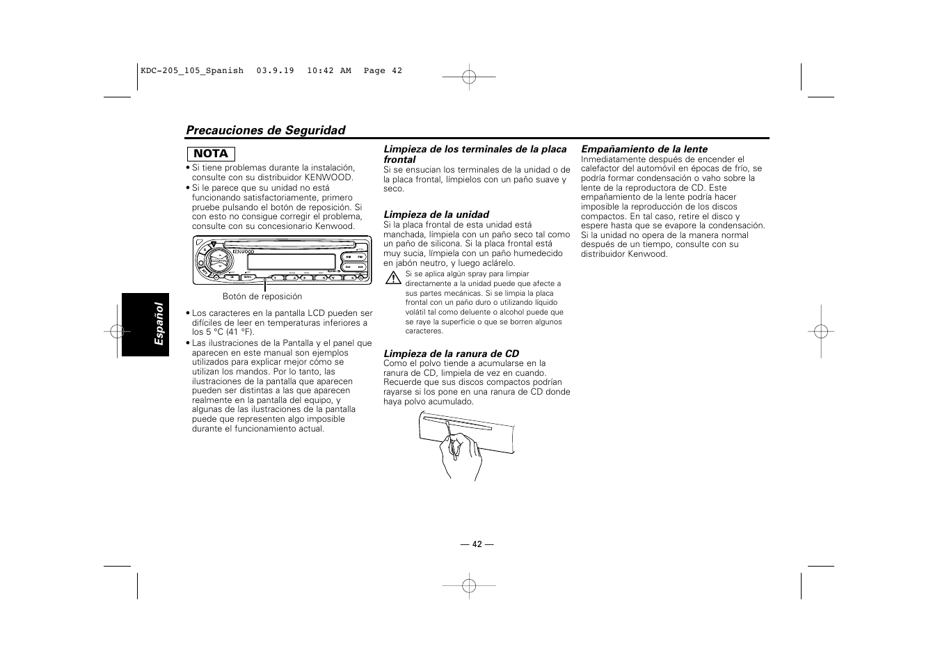 Kenwood KDC-205 User Manual | Page 42 / 76