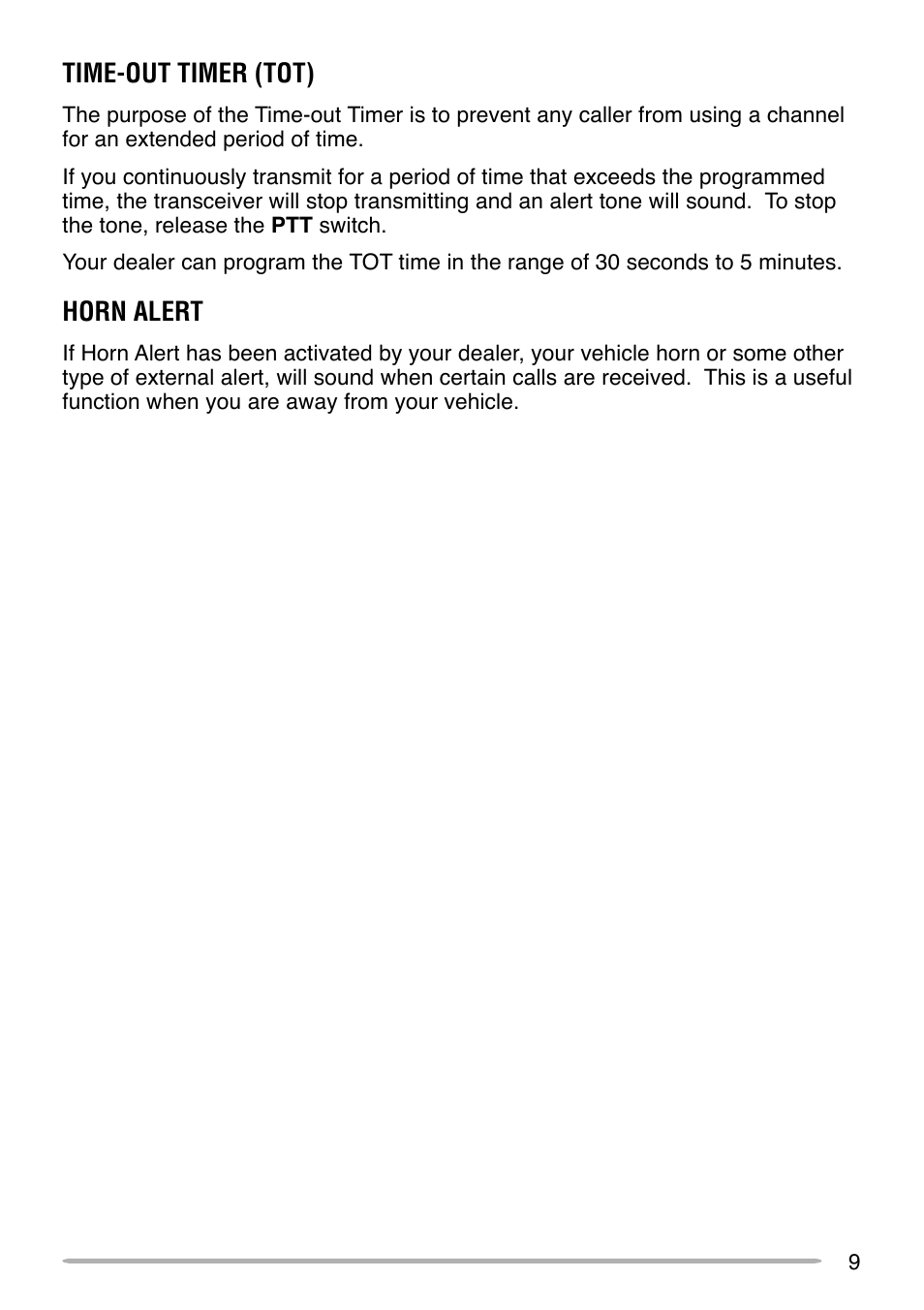 Time-out timer (tot), Horn alert | Kenwood TK-880 User Manual | Page 13 / 20