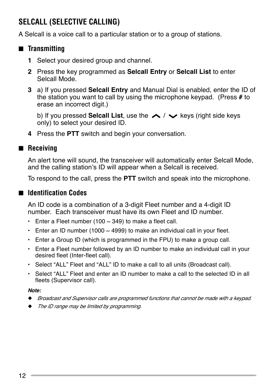 Selcall (selective calling) | Kenwood TK-880 User Manual | Page 16 / 20