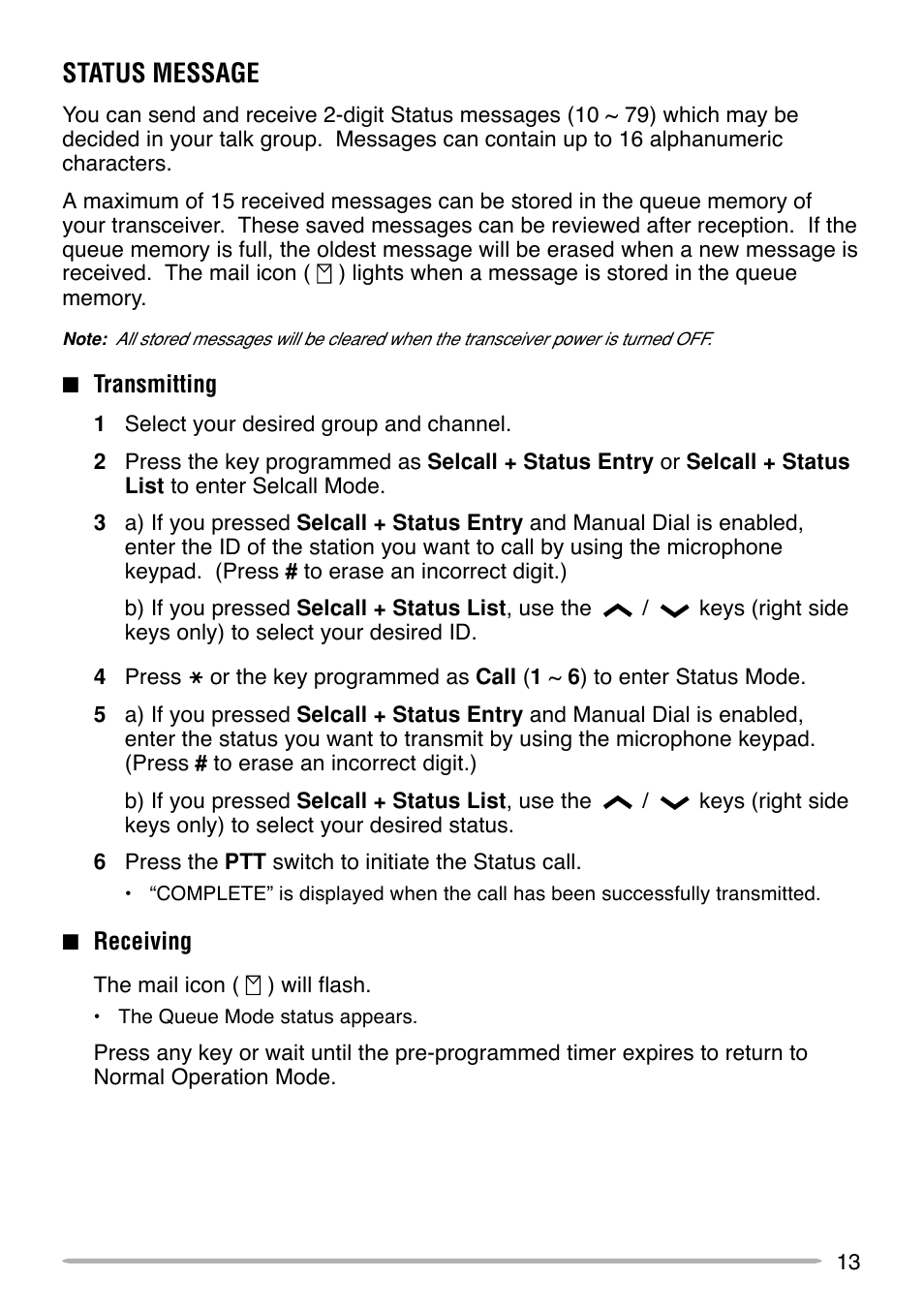 Status message | Kenwood TK-880 User Manual | Page 17 / 20