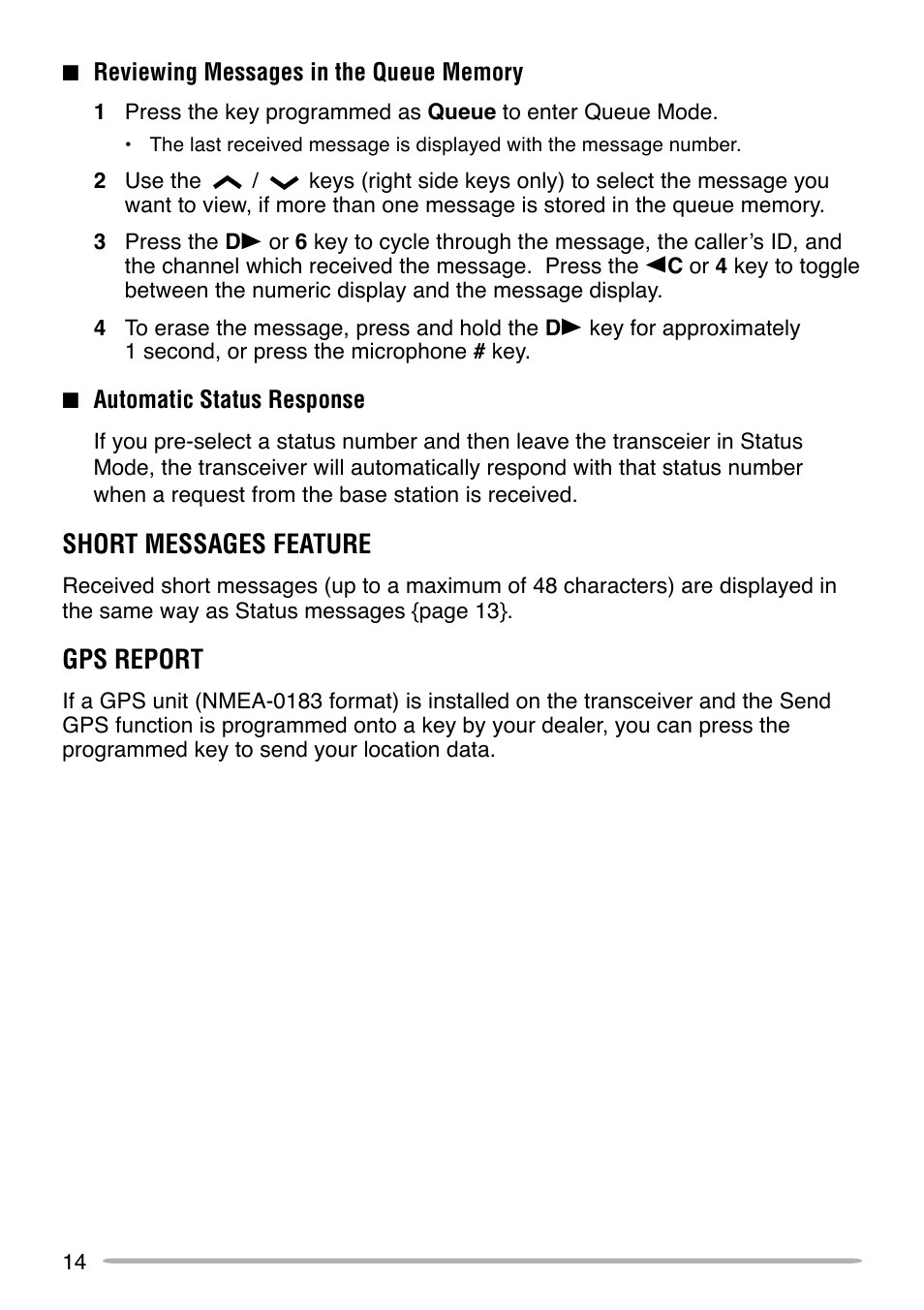 Short messages feature, Gps report | Kenwood TK-880 User Manual | Page 18 / 20