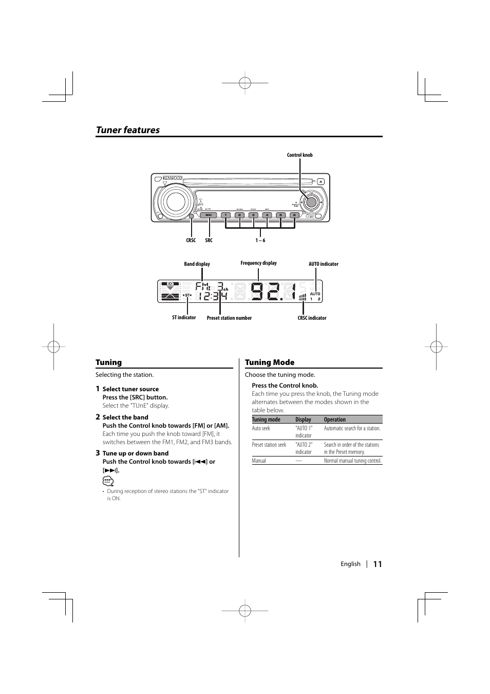 Tuner features | Kenwood KDC-1032 User Manual | Page 11 / 22