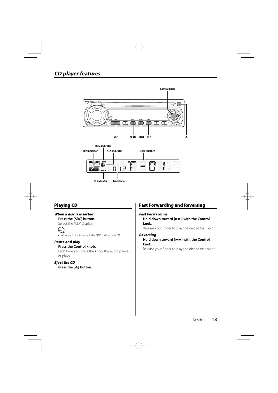 Cd player features | Kenwood KDC-1032 User Manual | Page 13 / 22