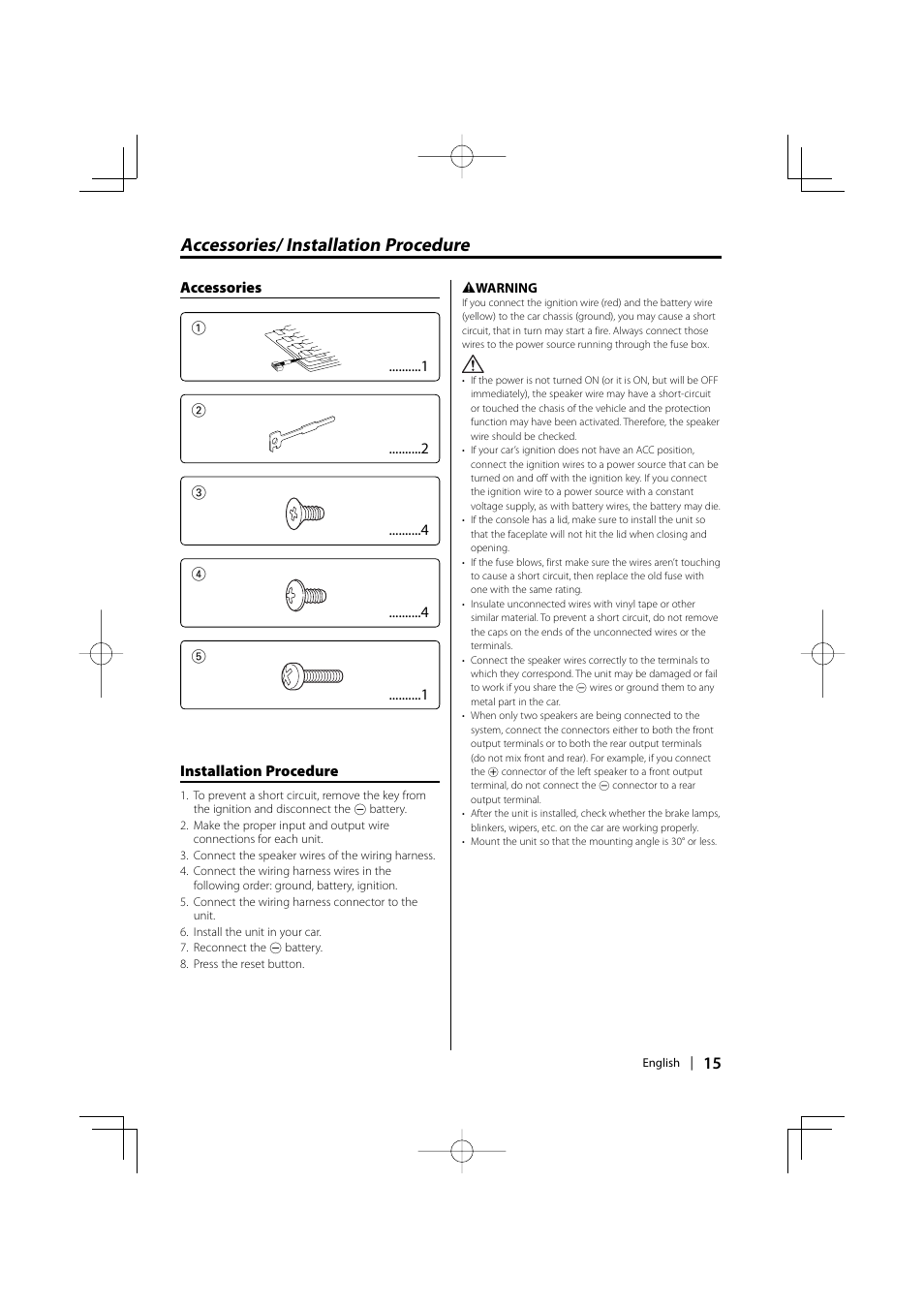 Accessories/ installation procedure | Kenwood KDC-1032 User Manual | Page 15 / 22