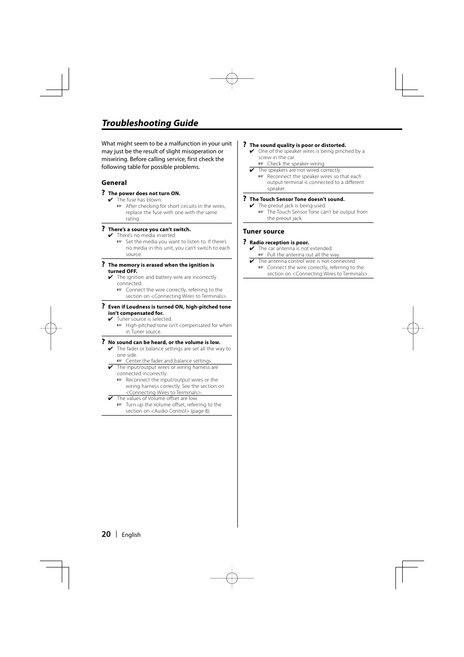 Troubleshooting guide | Kenwood KDC-1032 User Manual | Page 20 / 22