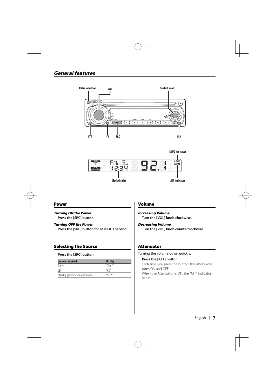 General features | Kenwood KDC-1032 User Manual | Page 7 / 22