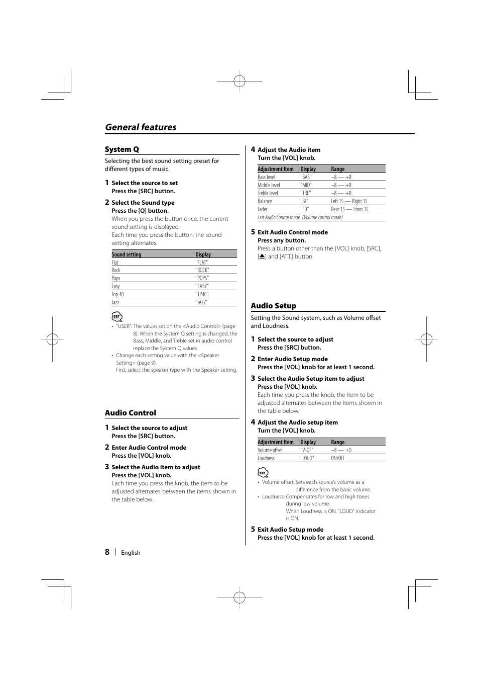 General features | Kenwood KDC-1032 User Manual | Page 8 / 22