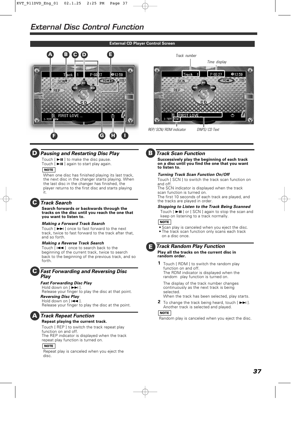 External disc control function | Kenwood KVT-911DVD User Manual | Page 37 / 68