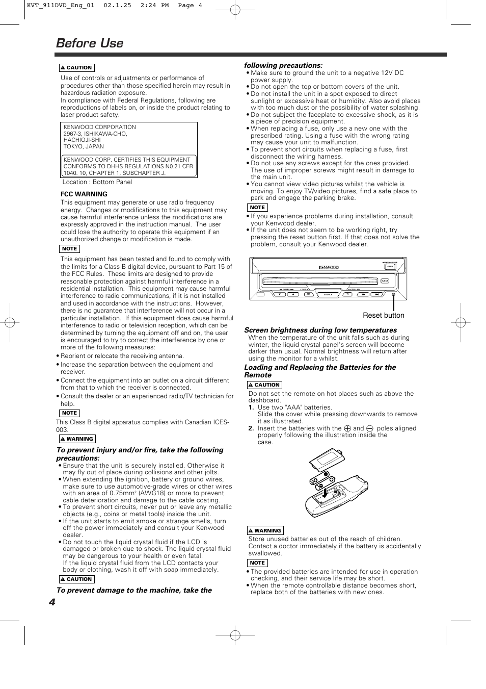 Before use | Kenwood KVT-911DVD User Manual | Page 4 / 68