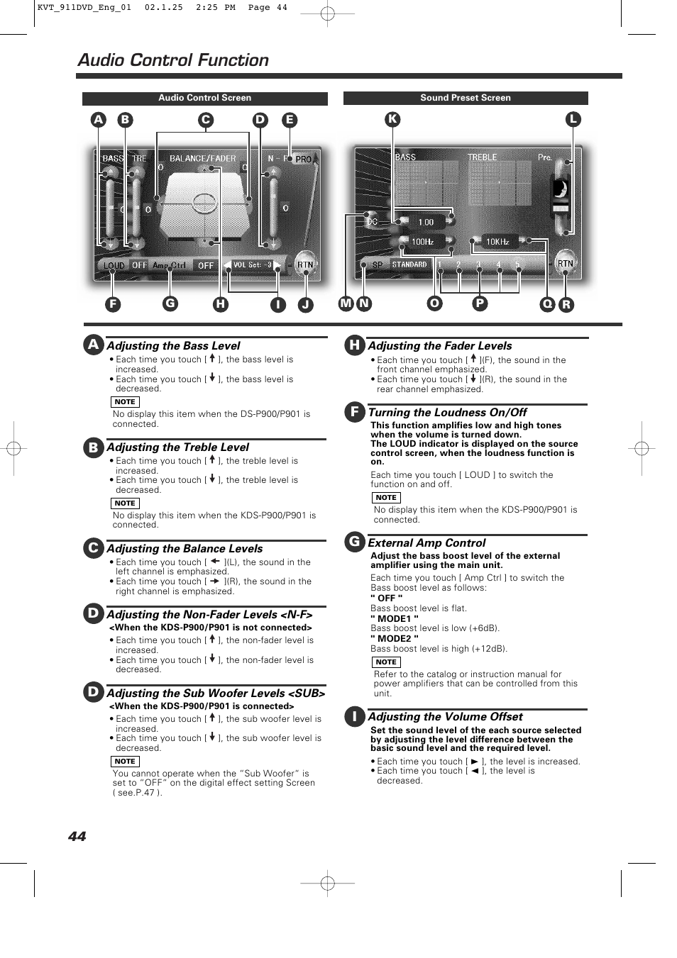 Audio control function | Kenwood KVT-911DVD User Manual | Page 44 / 68