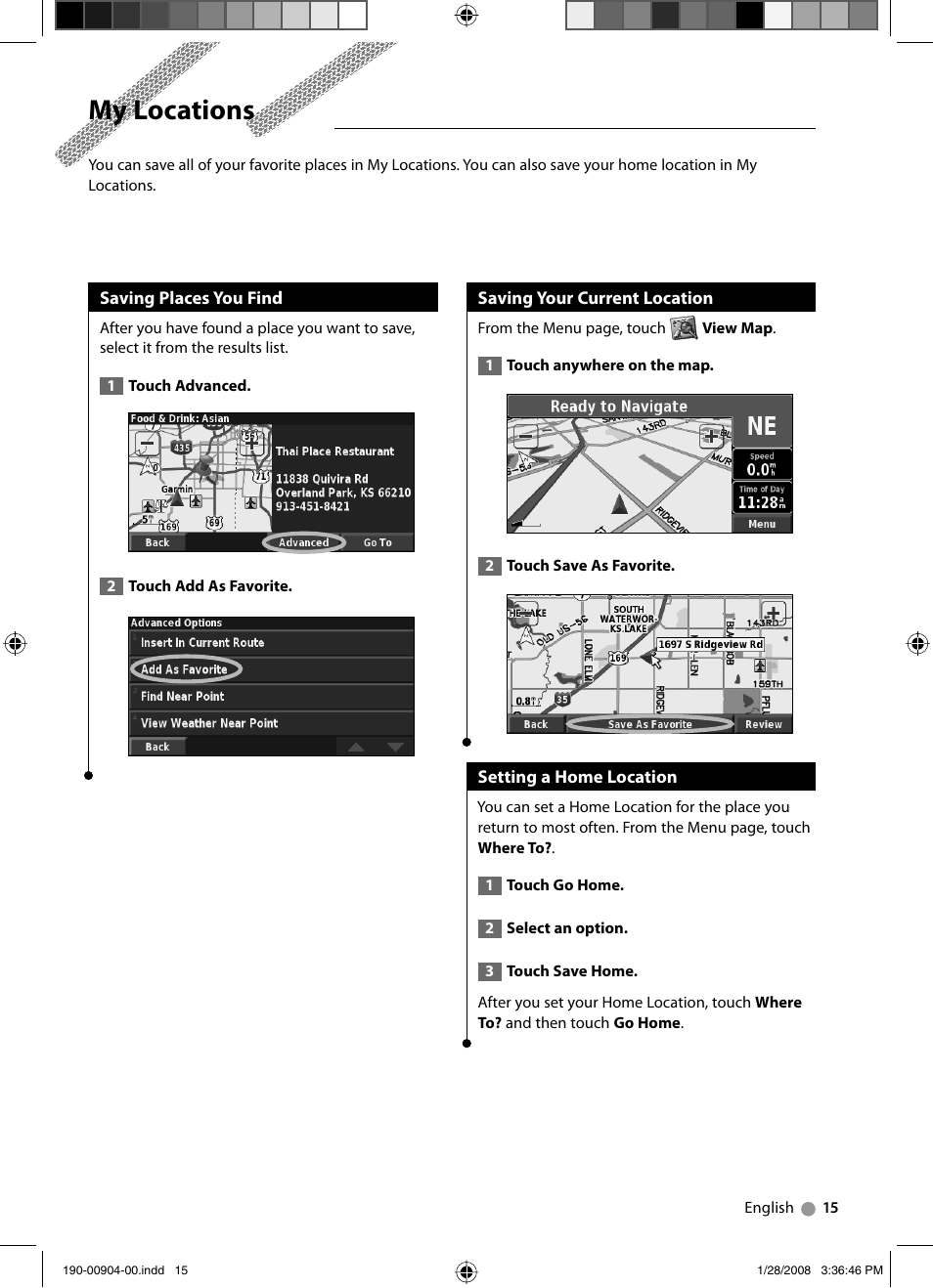 My locations | Kenwood Excelon DNX8120 User Manual | Page 15 / 36