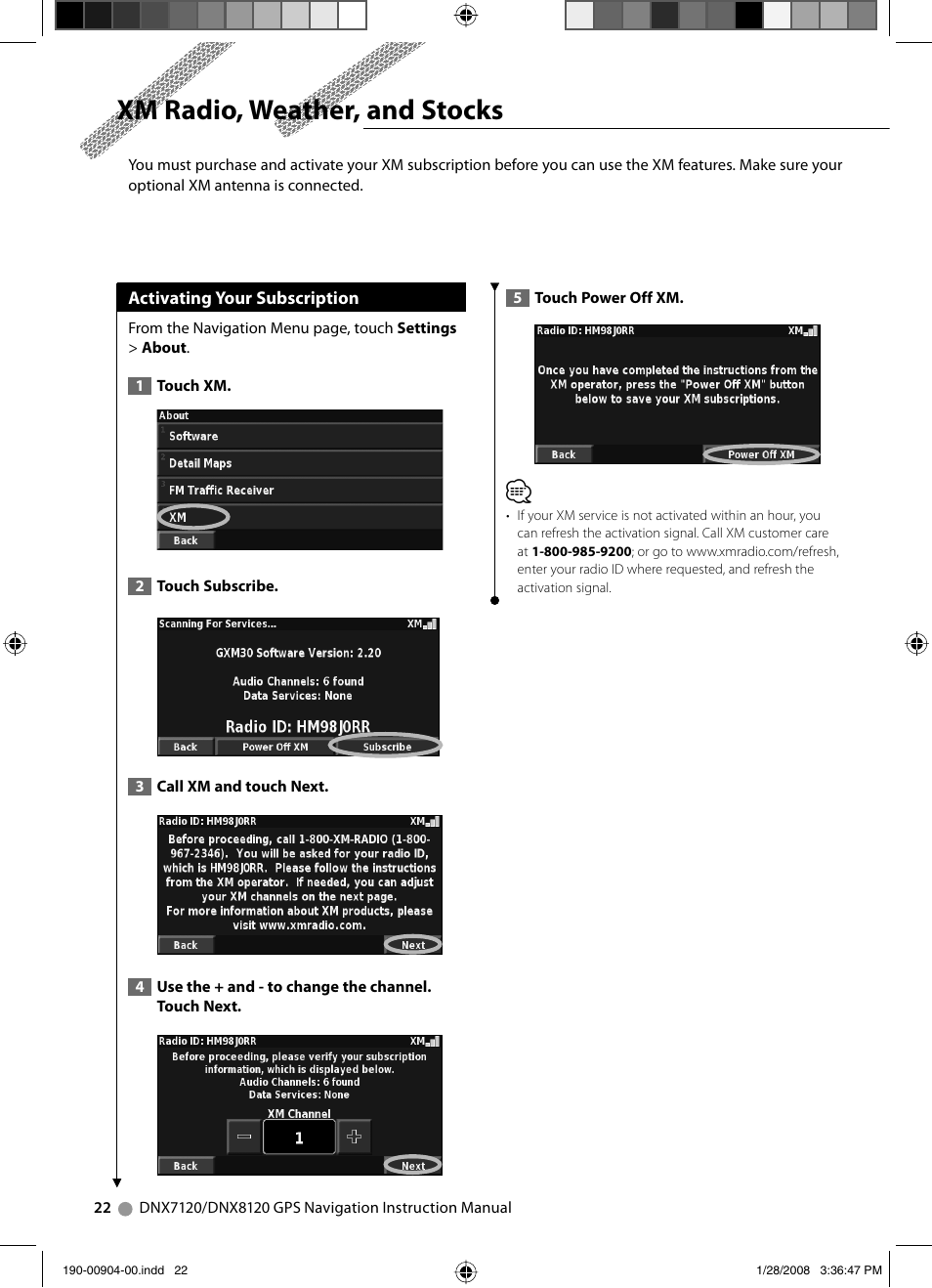 Xm radio, weather, and stocks | Kenwood Excelon DNX8120 User Manual | Page 22 / 36