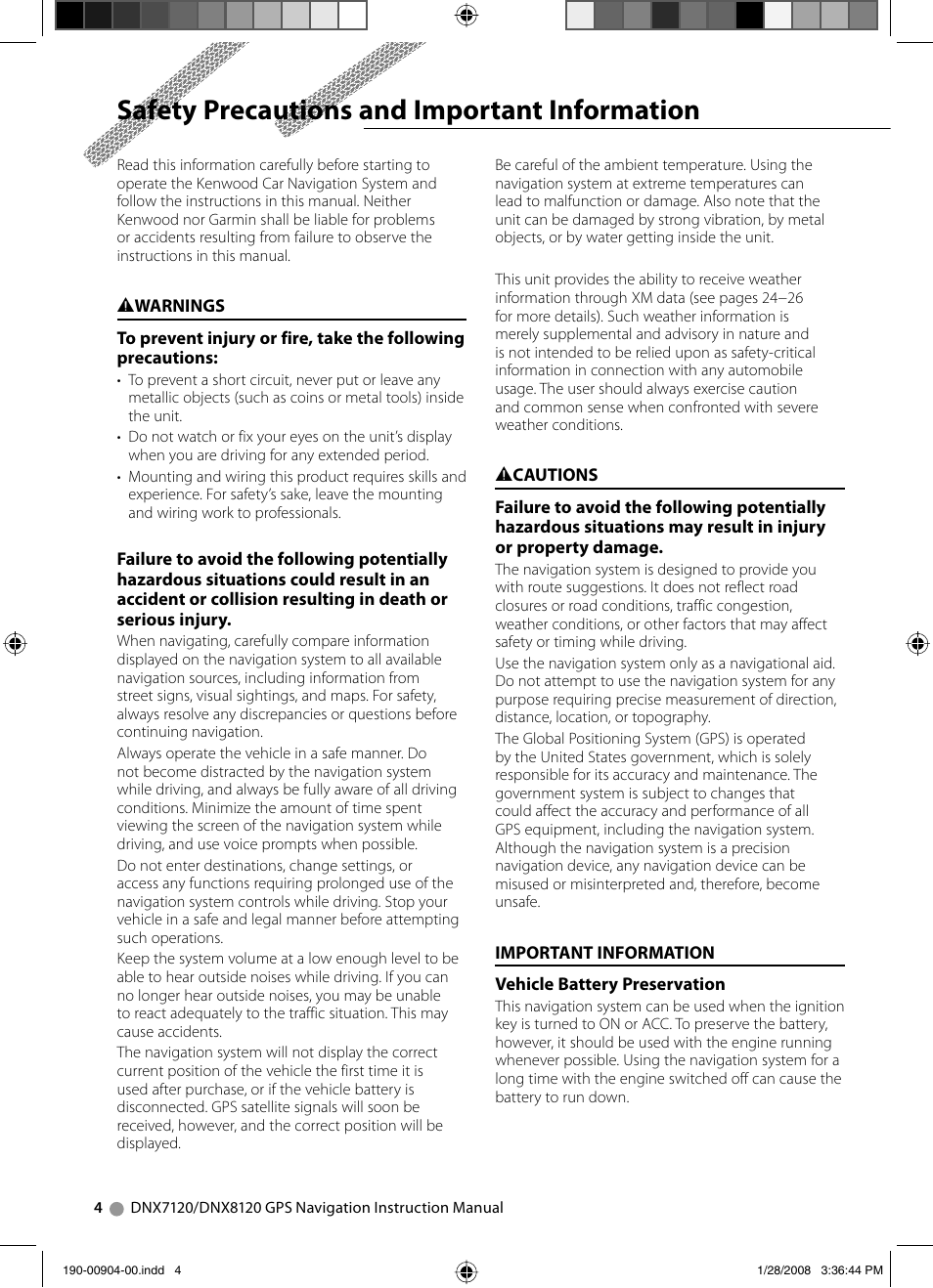 Safety precautions and important information | Kenwood Excelon DNX8120 User Manual | Page 4 / 36