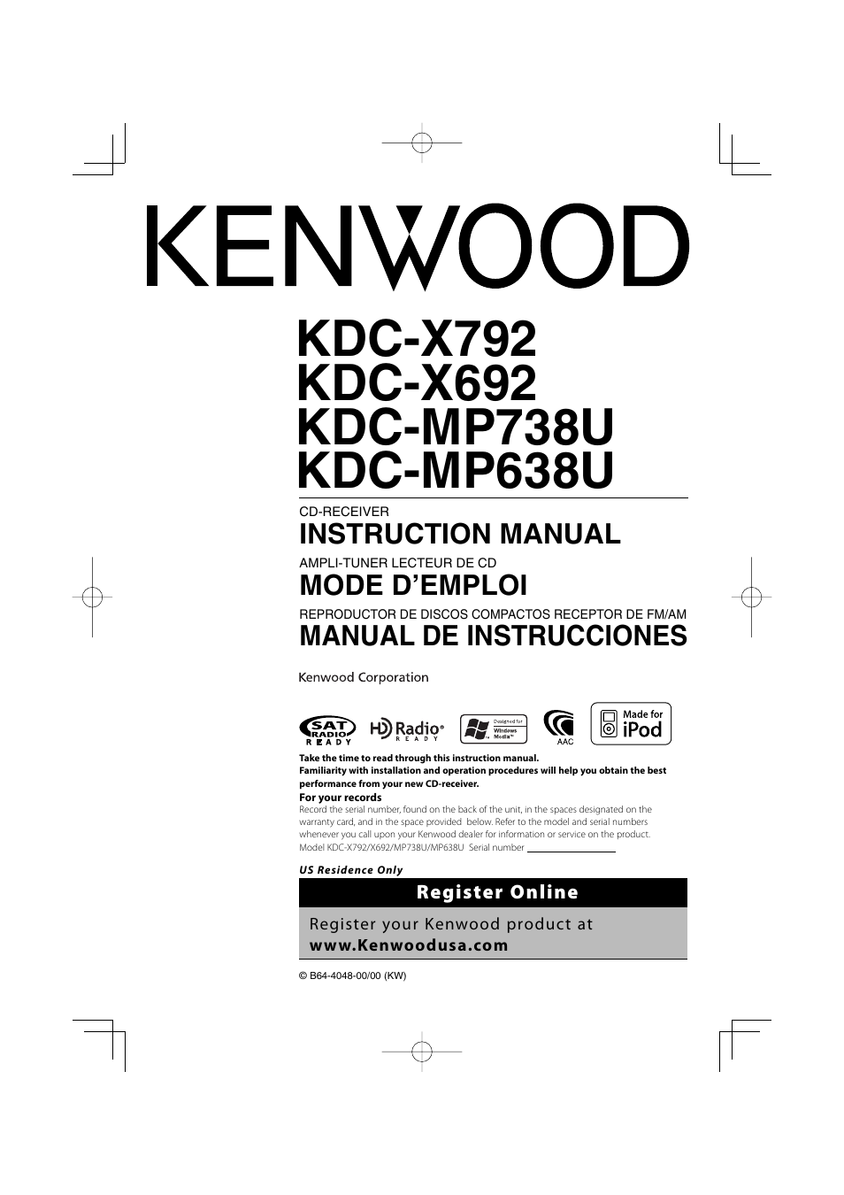 Kenwood eXcelon KDC-X792 User Manual | 116 pages