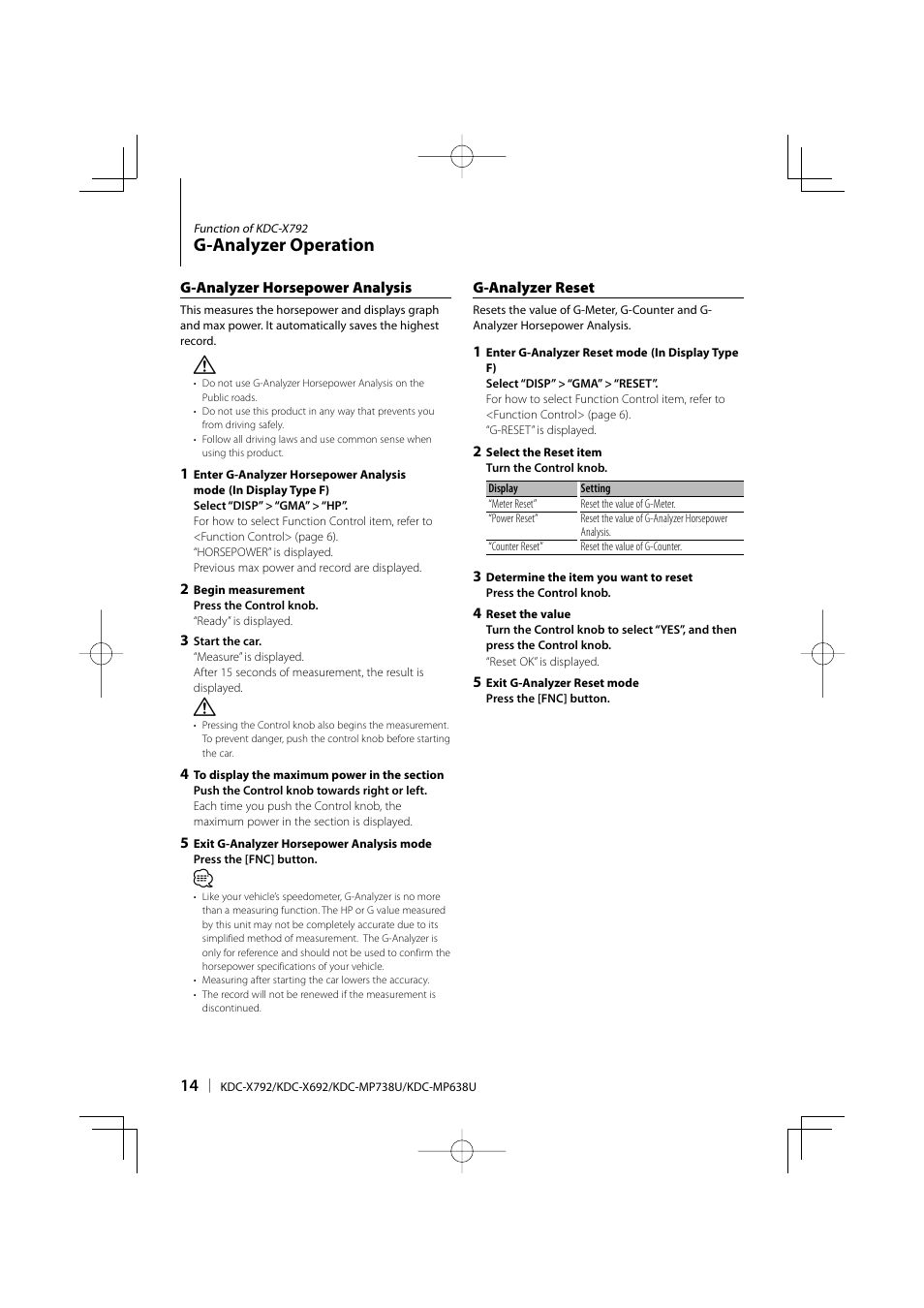 G-analyzer operation | Kenwood eXcelon KDC-X792 User Manual | Page 14 / 116