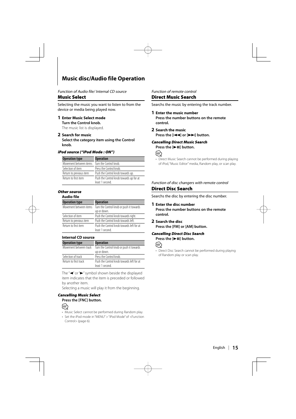 Music disc/audio file operation | Kenwood eXcelon KDC-X792 User Manual | Page 15 / 116