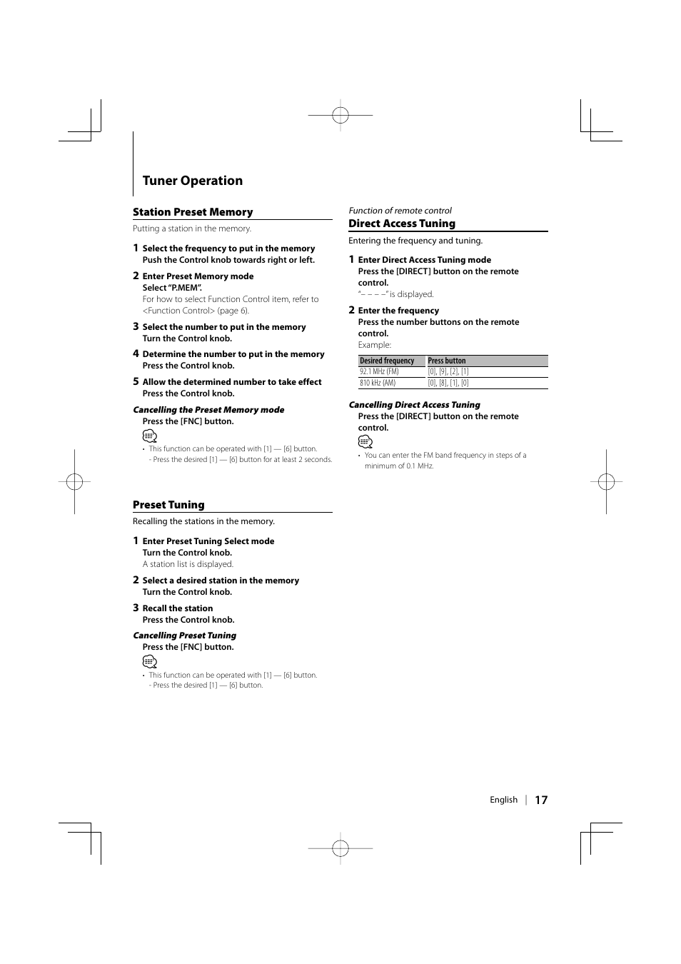 Tuner operation | Kenwood eXcelon KDC-X792 User Manual | Page 17 / 116