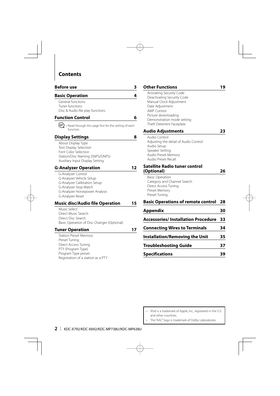 Kenwood eXcelon KDC-X792 User Manual | Page 2 / 116