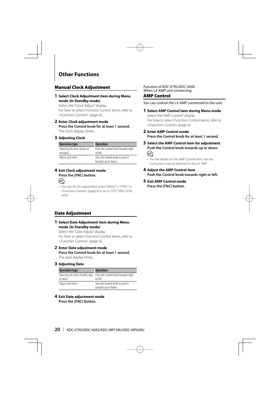 Other functions | Kenwood eXcelon KDC-X792 User Manual | Page 20 / 116