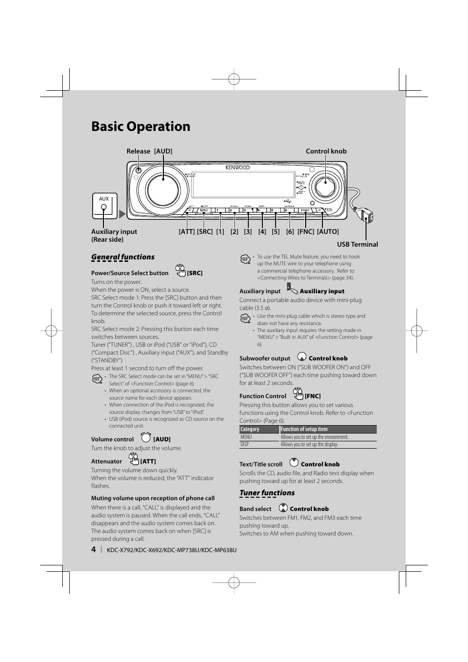 Basic operation | Kenwood eXcelon KDC-X792 User Manual | Page 4 / 116