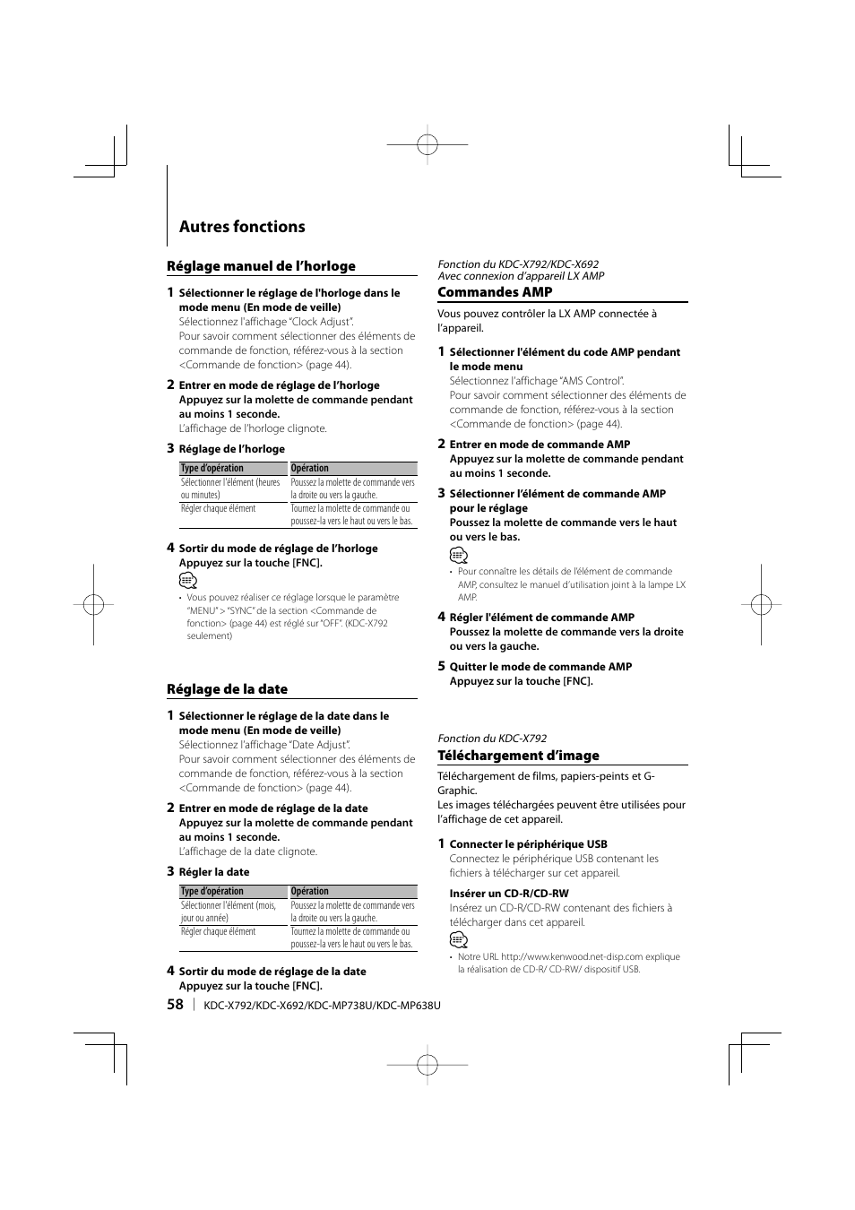 Autres fonctions | Kenwood eXcelon KDC-X792 User Manual | Page 58 / 116