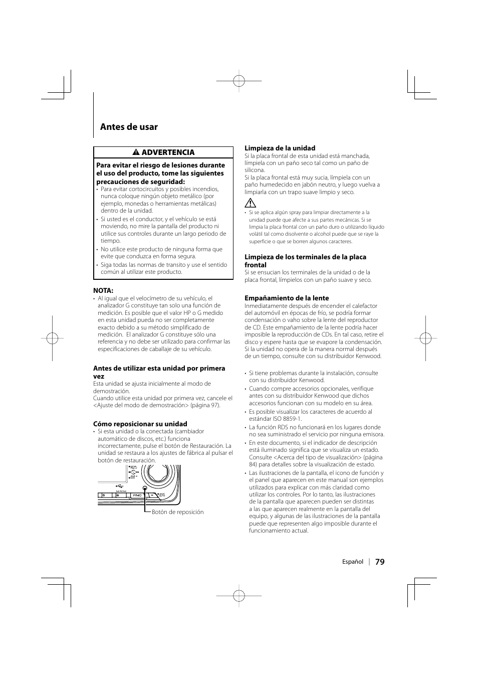 Antes de usar | Kenwood eXcelon KDC-X792 User Manual | Page 79 / 116