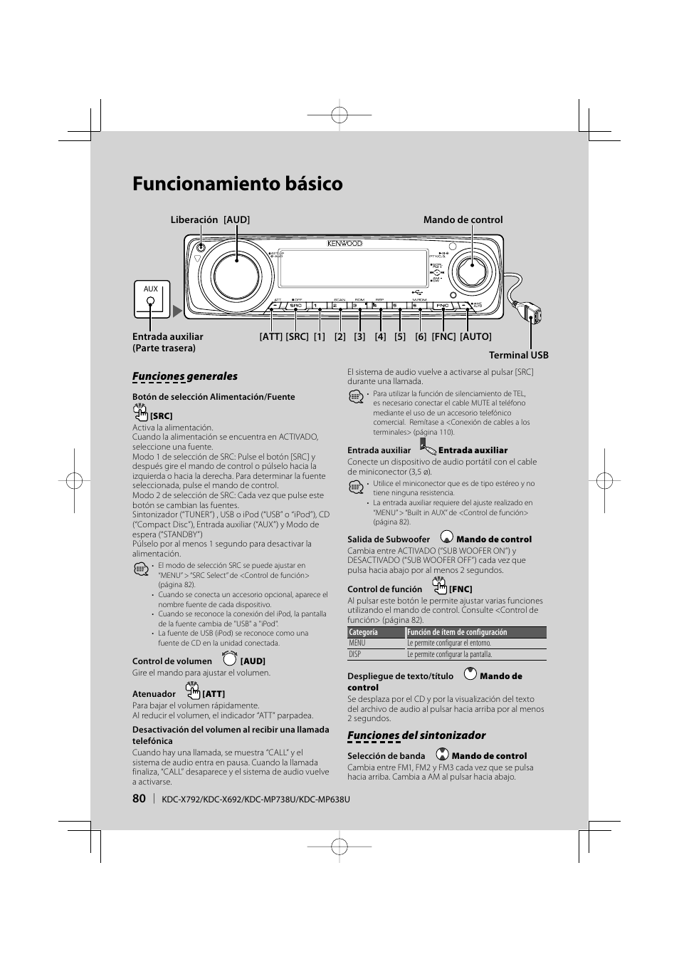 Funcionamiento básico | Kenwood eXcelon KDC-X792 User Manual | Page 80 / 116