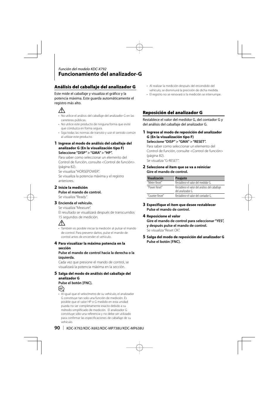 Funcionamiento del analizador-g | Kenwood eXcelon KDC-X792 User Manual | Page 90 / 116