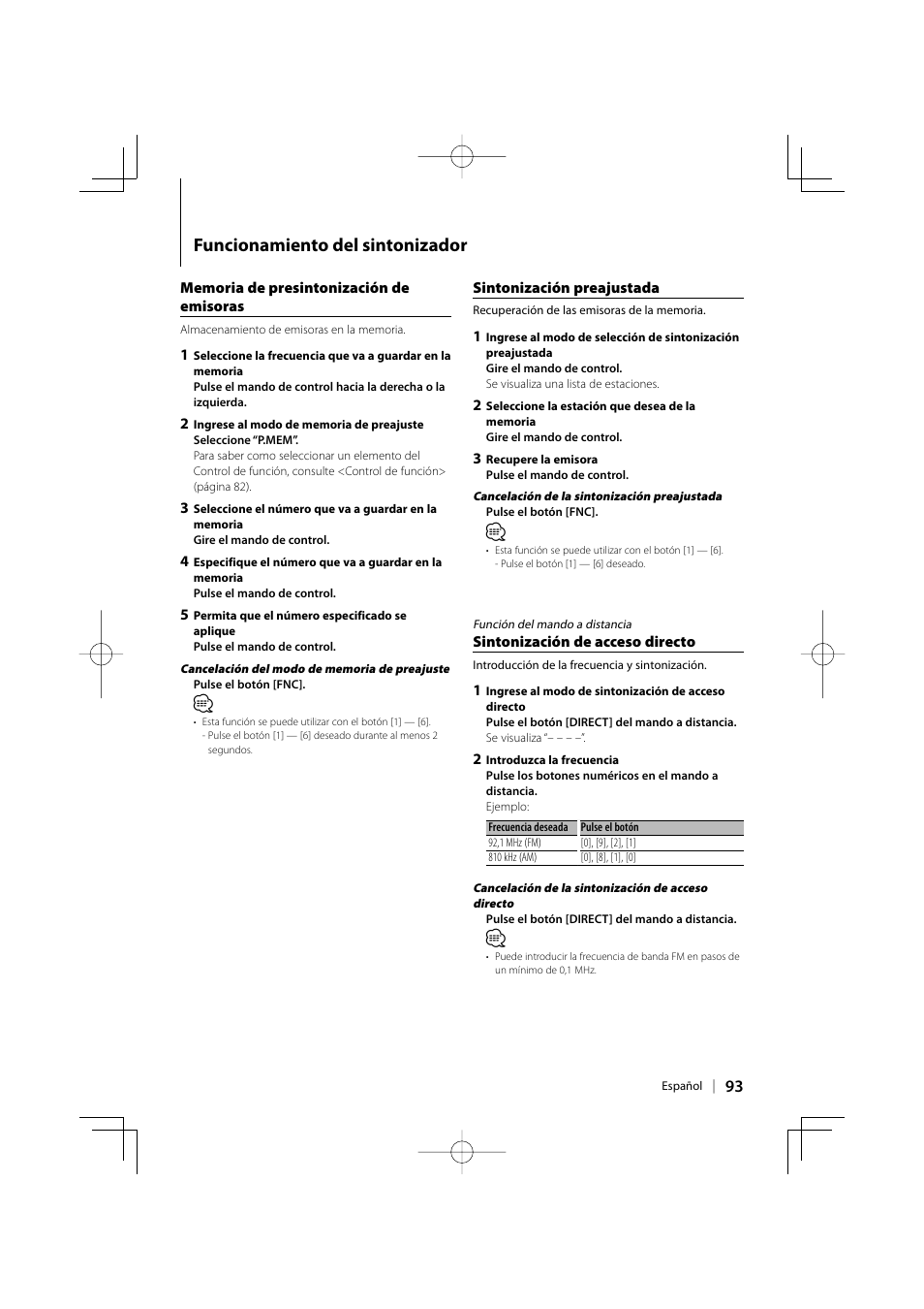 Funcionamiento del sintonizador | Kenwood eXcelon KDC-X792 User Manual | Page 93 / 116