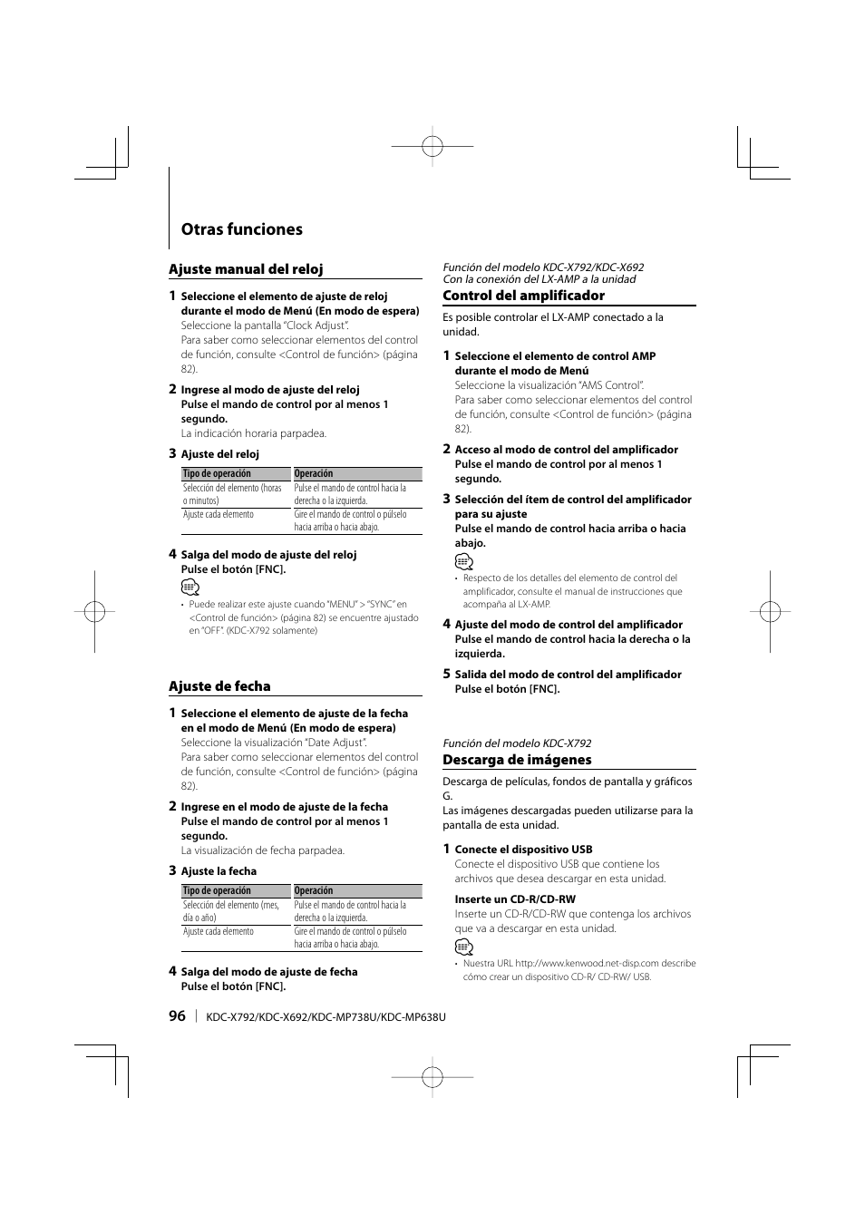Otras funciones | Kenwood eXcelon KDC-X792 User Manual | Page 96 / 116