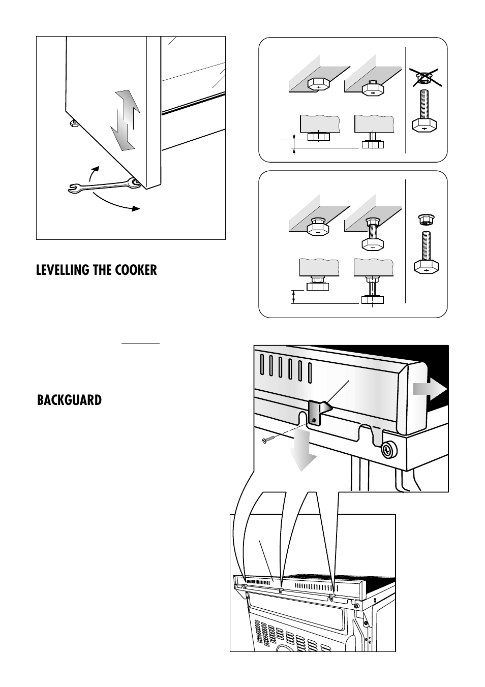 Levelling the cooker, Backguard | Kenwood CK 680 User Manual | Page 30 / 36