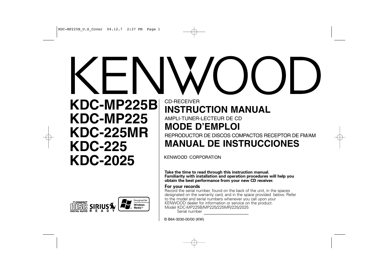 Kenwood KDC-225 User Manual | 96 pages