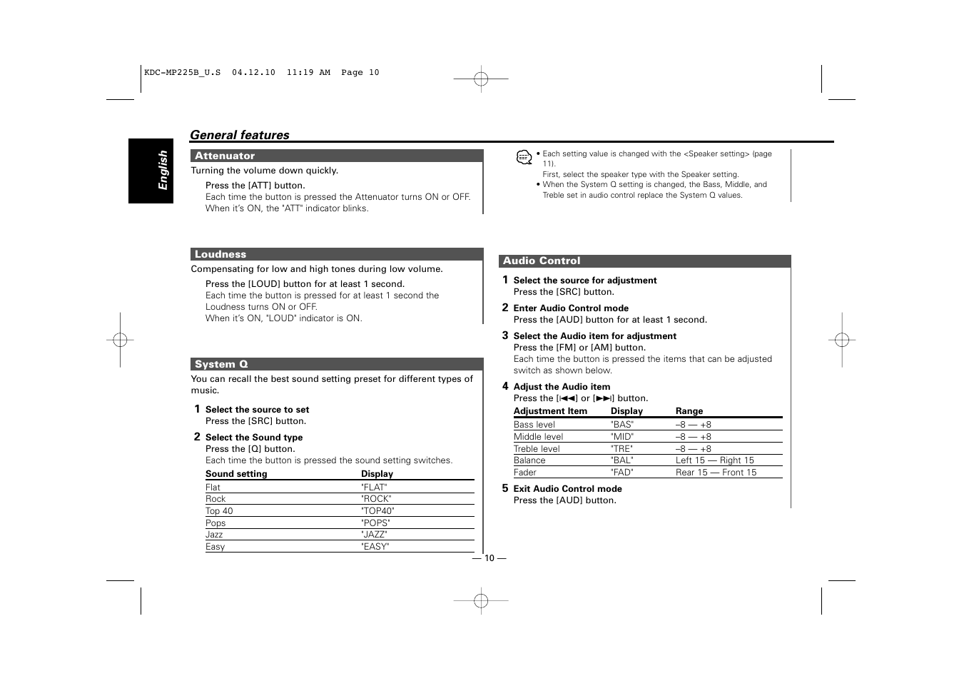 Kenwood KDC-225 User Manual | Page 10 / 96