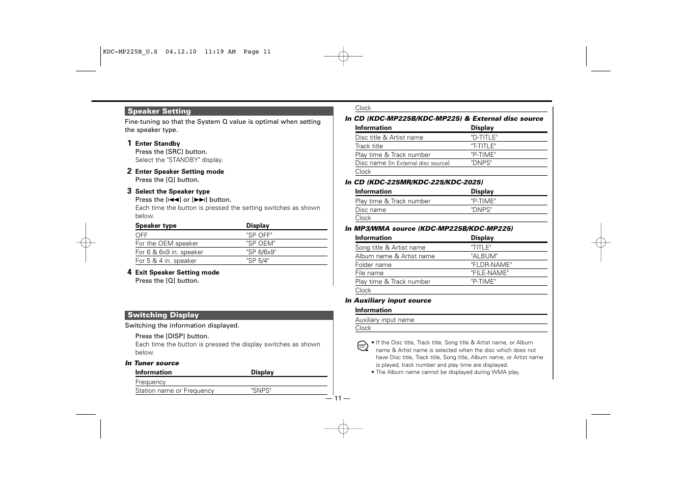 Kenwood KDC-225 User Manual | Page 11 / 96