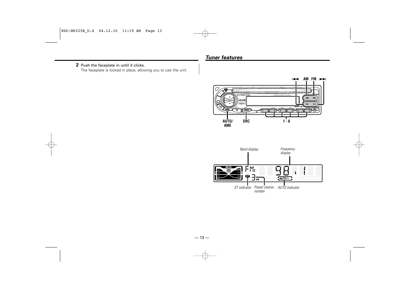 Tuner features | Kenwood KDC-225 User Manual | Page 13 / 96