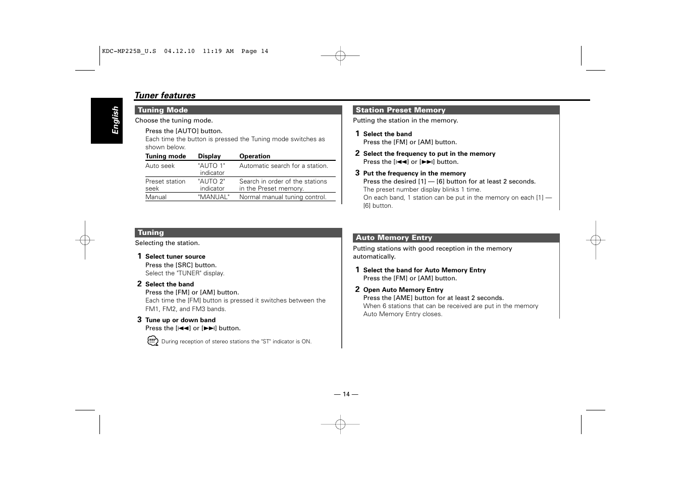 Kenwood KDC-225 User Manual | Page 14 / 96