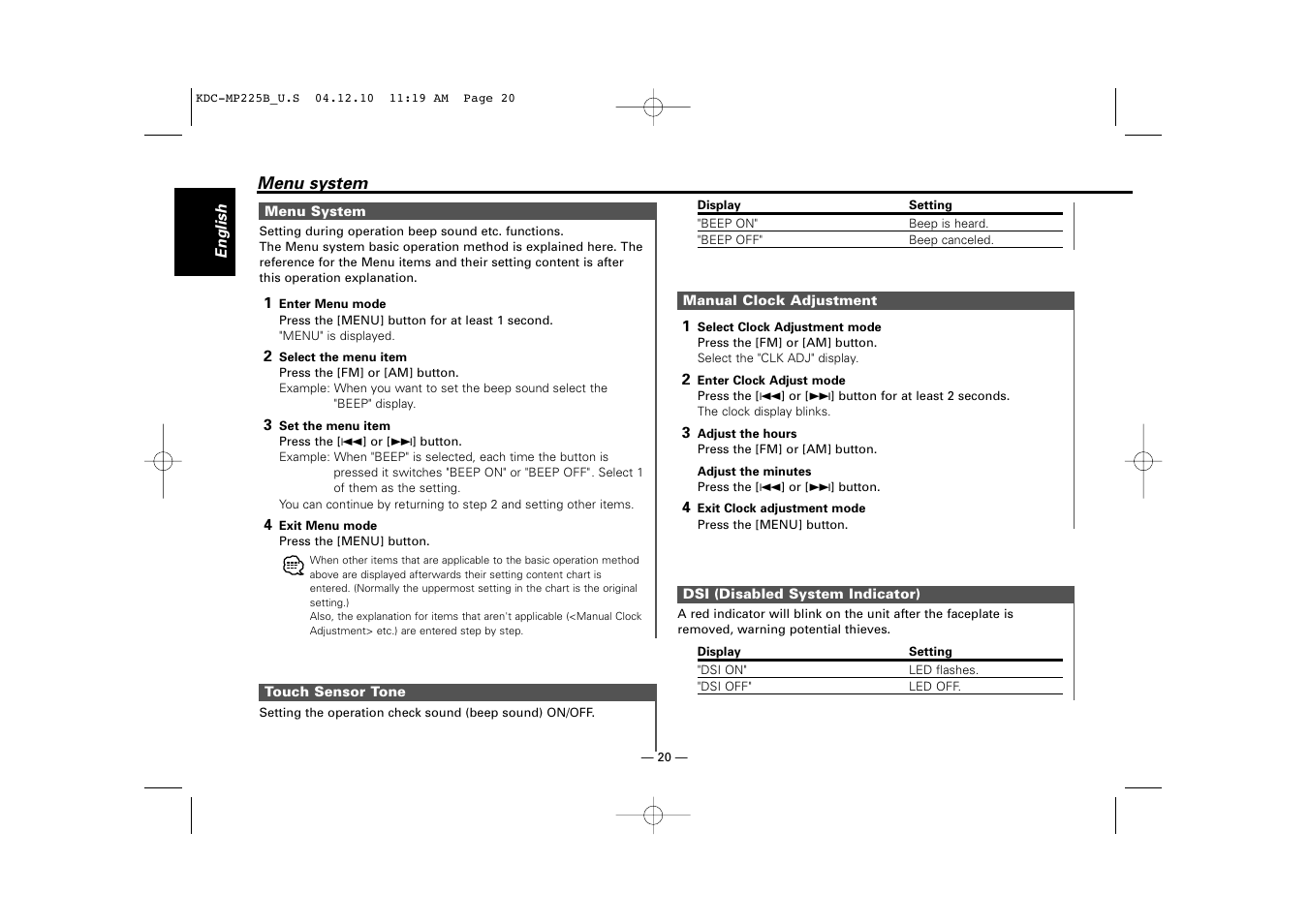 Kenwood KDC-225 User Manual | Page 20 / 96