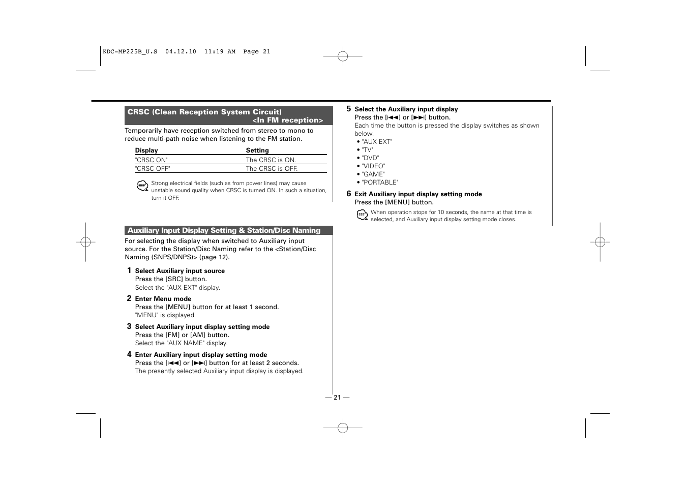 Kenwood KDC-225 User Manual | Page 21 / 96